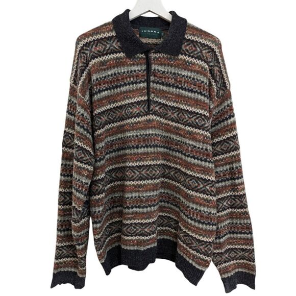 VTG Tundra Canada Men's Wool Blend Button Long Sleeve Knit Polo Sweater Size L - Picture 1 of 4